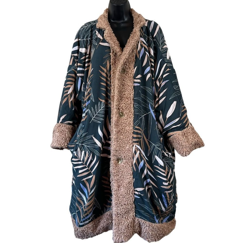 Sseko Designs Noonday Collection Reversible Sherpa Coat, Beige and Bwindi